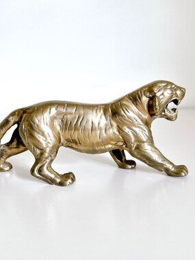 VINTAGE BRASS TIGER FIGURINE 10" LENGTH